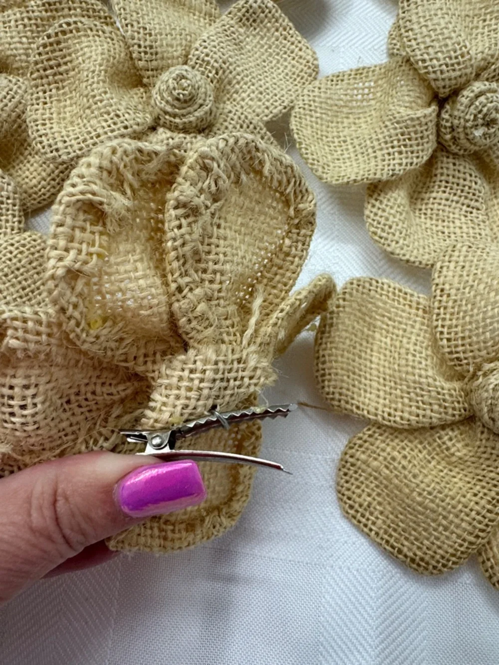 Set of 9 Burlap Flower Accents - Natural Burlap Floral Embellishments